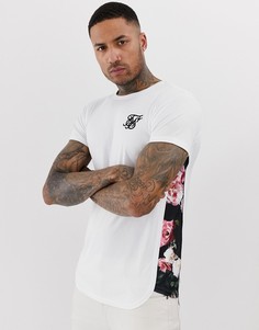 Белая футболка с цветочным принтом на вставках по бокам SikSilk - Белый