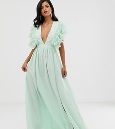 Мягкое платье макси мятного цвета с глубоким вырезом и отделкой на плечах True Decadence Tall Premium - Зеленый