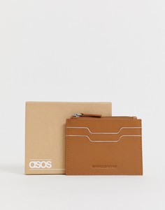 Светло-коричневая кожаная кредитница на молнии ASOS DESIGN - Рыжий