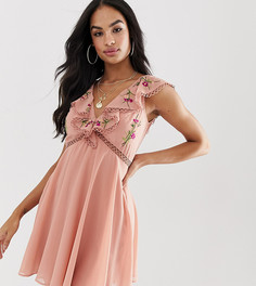Платье мини с кружевной отделкой и вышивкой ASOS DESIGN - Мульти