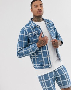 Голубая джинсовая куртка в клетку boohooMAN - Синий
