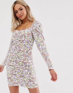 Платье мини со сборками и цветочным принтом ASOS DESIGN - Мульти