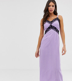 Платье на бретельках в полоску с кружевной отделкой Glamorous Tall - Фиолетовый