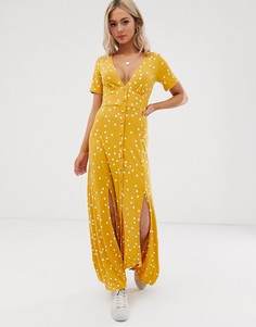 Чайное платье макси на пуговицах в горошек с разрезами ASOS DESIGN - Мульти