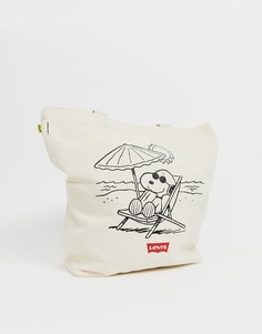 Светло-бежевая пляжная сумка-тоут с принтом Снупи Peanuts от Levis - Кремовый Levis®