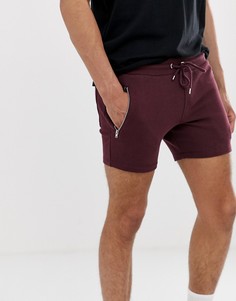 Бордовые трикотажные шорты скинни с карманами на молнии ASOS DESIGN - Красный