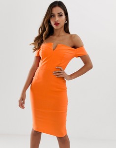 Облегающее платье миди с открытыми плечами Vesper - Оранжевый