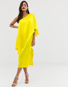 Двухслойное атласное платье миди на одно плечо ASOS DESIGN - Желтый