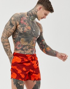 Красно-оранжевые короткие шорты для плавания с принтом ASOS DESIGN - Мульти