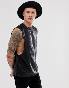 Свободная черная футболка без рукавов с глубокими проймами и звериным принтом ASOS DESIGN - Черный