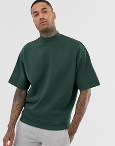 Темно-зеленый oversize-свитшот с короткими рукавами и высоким воротом ASOS DESIGN - Зеленый