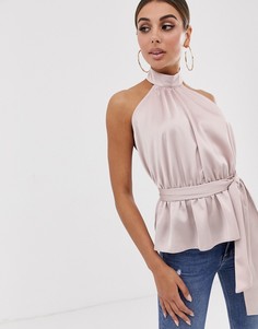 Атласный топ-халтер с завязкой ASOS DESIGN - Серый