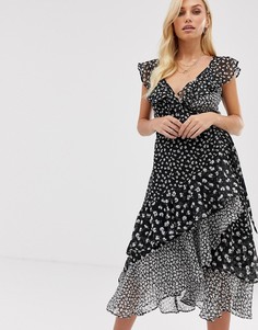 Платье миди с цветочным принтом AllSaints - kari scatter - Черный