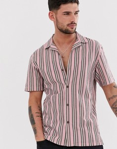 Розовая рубашка в полоску с отложным воротником Pull&Bear - Розовый