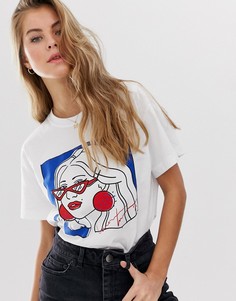 Белая футболка с принтом Pull&Bear - Белый