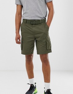 Шорты чиносы цвета хаки с поясом Pull&Bear Join Life - Зеленый