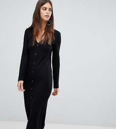 Черное трикотажное облегающее платье с пуговицами River Island - Черный