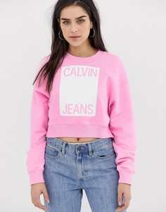 Укороченный свитшот с прямоугольным логотипом Calvin Klein Jeans - Розовый