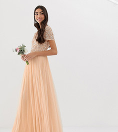 Платье макси персикового цвета с V-образным вырезом и пайетками Maya Tall Bridesmaid - Розовый