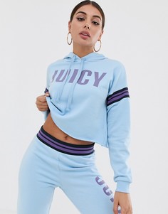 Худи укороченного кроя с полосками на рукавах и логотипом Juicy By Juicy - Синий