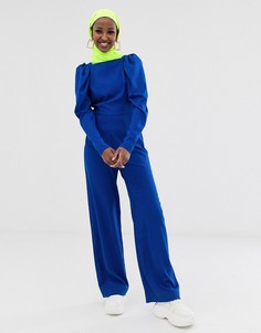 Комбинезон с длинными рукавами, квадратным вырезом и запахом ASOS DESIGN - Синий
