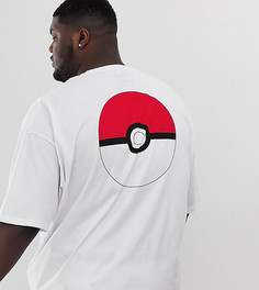 Oversize-футболка с принтом Pikachu на груди и сзади ASOS DESIGN Plus - Белый