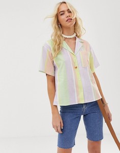 Льняная рубашка с короткими рукавами и в полоску неоновой расцветки ASOS DESIGN - Мульти