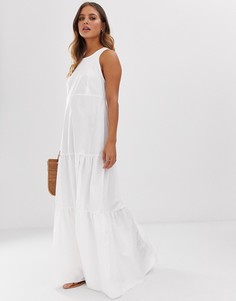 Свободное ярусное платье макси со спиной-борцовкой ASOS DESIGN - Белый