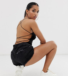 Черное базовое боди со шнуровкой на спине Boohoo Petite - Черный