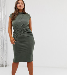 Платье-футляр миди с драпировкой и поясом ASOS DESIGN Curve - Зеленый