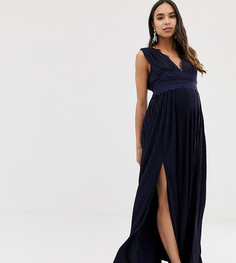 Плиссированное платье макси для беременных с кружевной вставкой ASOS DESIGN - Темно-синий