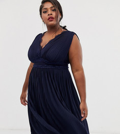 Премиум-платье миди с кружевной отделкой и плиссированной юбкой ASOS DESIGN Curve - Темно-синий