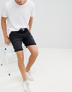 Черные джинсовые шорты скинни со шнурком Pull&Bear - Черный