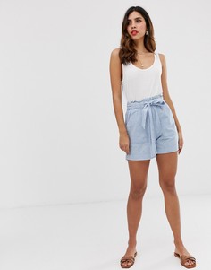 Шорты в полоску из ткани шамбре с завязкой на талии Vero Moda - Синий