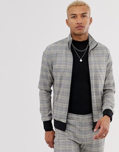 Комбинируемая облегающая серая куртка Харрингтон в клетку Lockstock - Серый