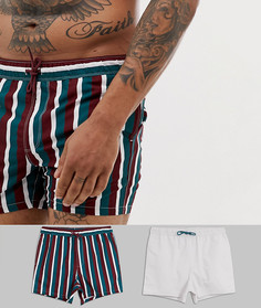 2 пары коротких шортов для плавания в полоску и белого цвета ASOS DESIGN - Мульти