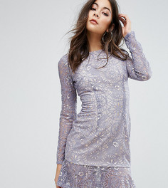 Кружевное платье мини с оборкой по низу PrettyLittleThing - Синий