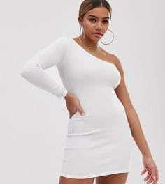 Эксклюзивное облегающее платье белого цвета в рубчик на одно плечо Boohoo Petite - Белый
