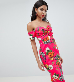 Платье миди с открытыми плечами и принтом River Island - Розовый