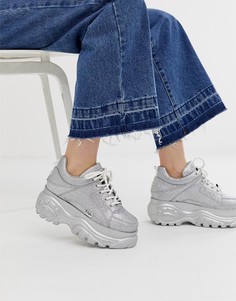 Buffalo London Classic Kicks silver glitter lowtop flatform trainer - Серебряный