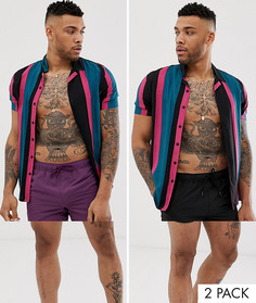 Набор из 2 коротких шортов для плавания (черные/фиолетовые) ASOS DESIGN - Мульти