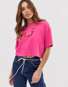 Укороченная футболка с разноцветным логотипом Tommy Jeans - Фиолетовый