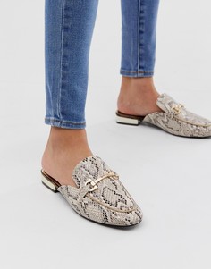 Лоферы с открытой пяткой, змеиным принтом и элементами золотистого цвета River Island - Мульти