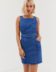 Джинсовое платье мини с поясом и пуговицами ASOS DESIGN - Синий