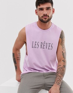 Футболка без рукавов с заниженными проймами и принтом ASOS DESIGN - Фиолетовый