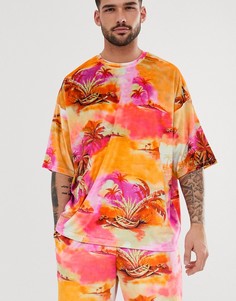 Комбинируемая велюровая oversize-футболка с пальмовым принтом ASOS DESIGN - Мульти