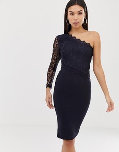 Кружевное облегающее платье на одно плечо AX Paris - Синий