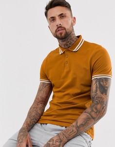 Светло-коричневая футболка-поло из пике с окантовкой ASOS DESIGN - Коричневый