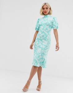 Чайное платье миди с цветочным принтом и пышными рукавами ASOS DESIGN - Мульти