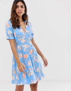 Чайное платье мини в полоску и с цветочным принтом Vero Moda - Мульти